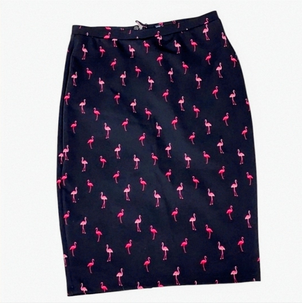 I Heart Ronson Pink Flamingo Pencil Midi Skirt. Back Slit, Back Zip. Has Stretch - Picture 2 of 7